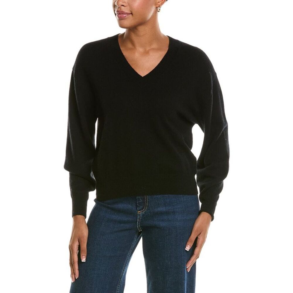 Brodie Cashmere Womens  Matilda V-Neck Cashmere Sweater, Black
